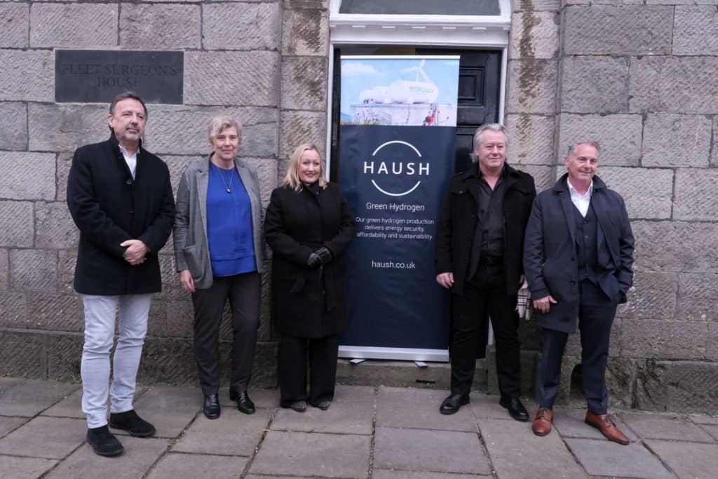 Haush Pembroke Dock for Green Hydrogen Production Executive team with Rebecca Evans MS. Welsh Economy, Energy and Planning Cabinet Secretary, at the Fleet Surgeons Hose Pembroke Doc (Photography Martin Cavaney).